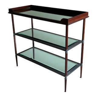 Late 20th Century Baker Jacques Garcia Tiered Mahogany Mirrored Beveled Glass Drybar Side Table For Sale