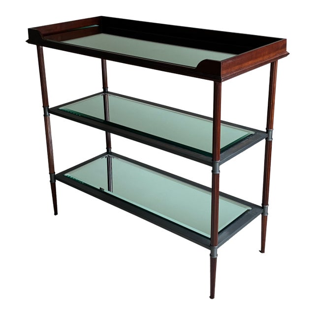 Late 20th Century Baker Jacques Garcia Tiered Mahogany Mirrored Beveled Glass Drybar Side Table For Sale
