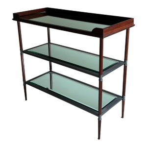 Late 20th Century Baker Jacques Garcia Tiered Mahogany Mirrored Beveled Glass Drybar Side Table