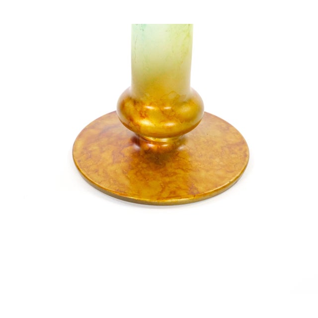 Pair of Mid-Century Modern Italian Venetian Art Glass Gilt & Painted Candlestick For Sale - Image 9 of 13