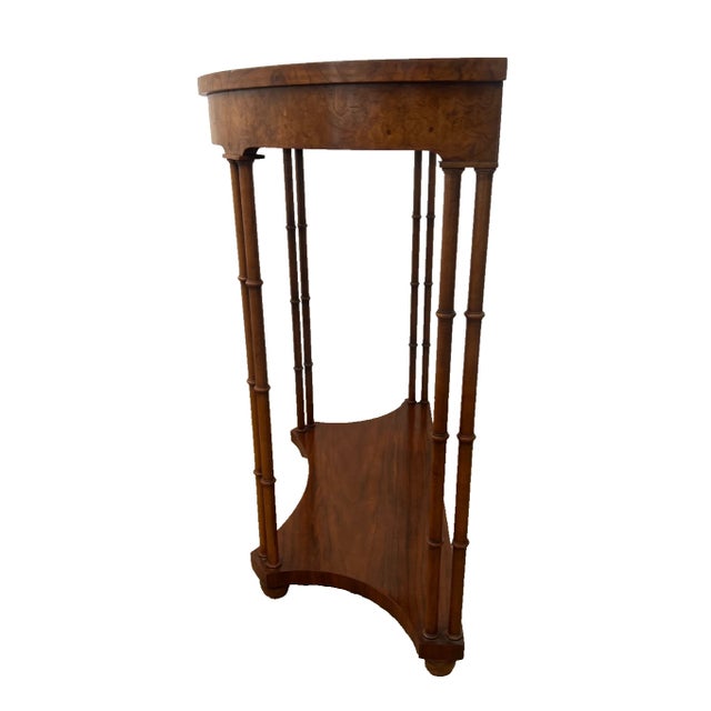 1990s Vintage Baker Fine Furniture Demilune Console Table Banded Burl Walnut Top For Sale - Image 5 of 12