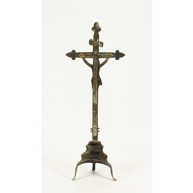 18th /19th C. Brass Crucifix Corpus Christi on Tripod Stand For Sale - Image 4 of 12