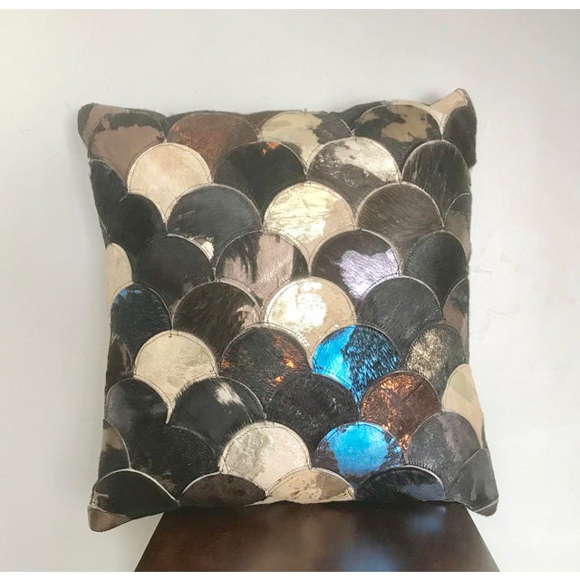 22 Metallic Cowhide Leather Multicolor Fish Scale Design Pillow