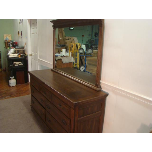1980s Vintage Ethan Allen Solid Oak Dresser & Mirror ...