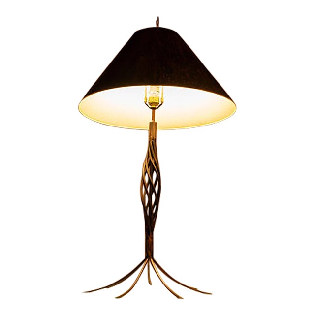 Rare Mid-Century Modern Rustic Hand-Forged Twisted Metal Torchiere Table Lamp by Robert Sonneman for George Kovacs, Usa, C. 1990 For Sale