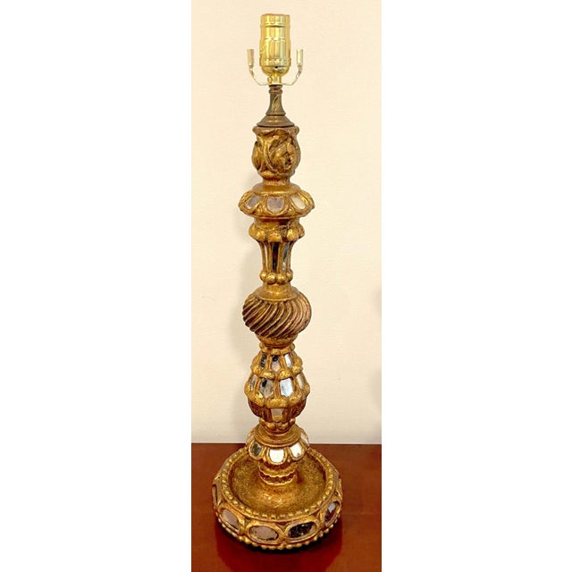 1960s 1960s Spanish Colonial Giltwood & Mirror Candlestick, Now as a Lamp For Sale - Image 5 of 13