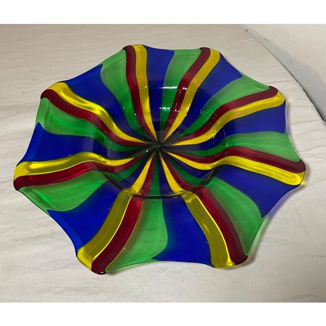 Green Vintage Italian Oggetti Hand Blown Fused Glass Center Piece Bowl Sculpture Art For Sale - Image 8 of 9
