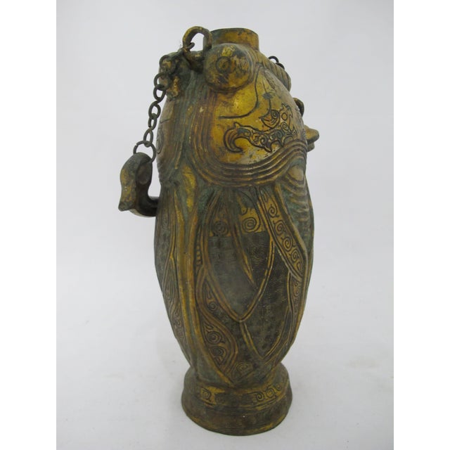 Chinese Antique Gilt Bronze Ware Cicada Wine Pot Vessel With Lid & Handle For Sale - Image 11 of 14
