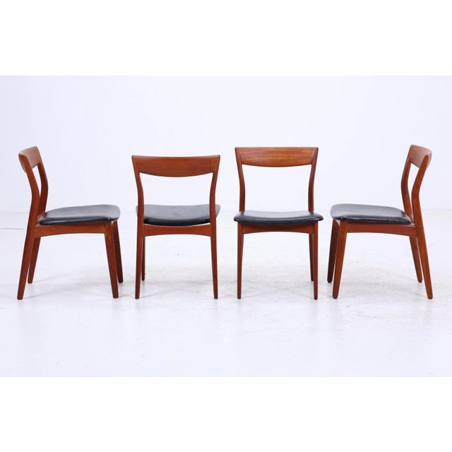 Mid-Century Danish Leather and Teak Chairs by R. Borregaard for Viborg, Set of 4 For Sale - Image 3 of 11