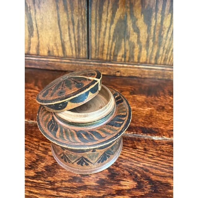 Antique Swedish Folk Art Turned Wood Storage Jar With Lid For Sale - Image 4 of 5