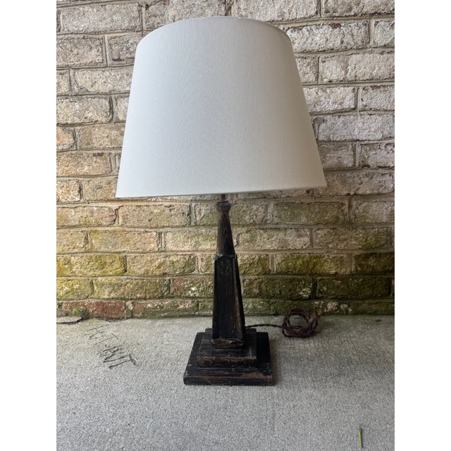 Rustic European Vintage Black Wooden Table Lamp For Sale - Image 3 of 14