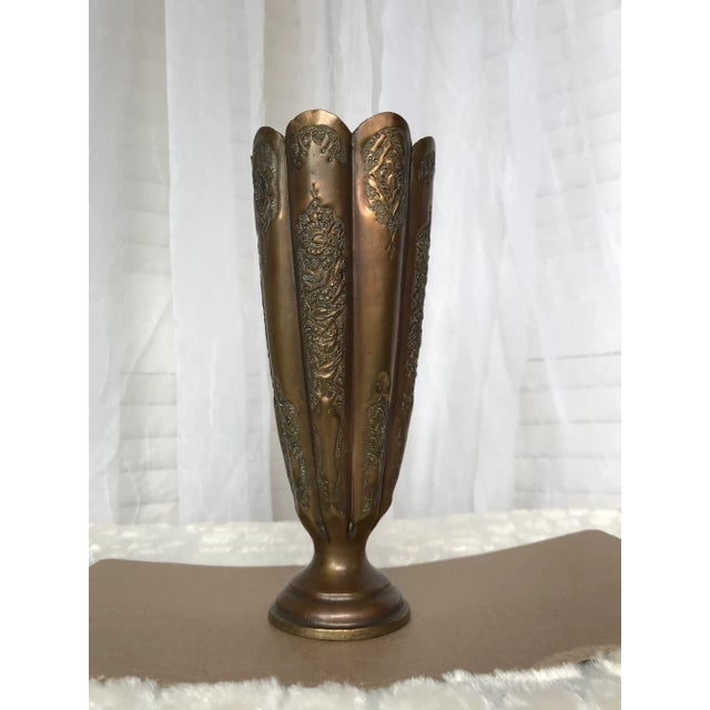 Copper Antique Middle Eastern Copper Repousse Flower Vase For Sale - Image 8 of 12