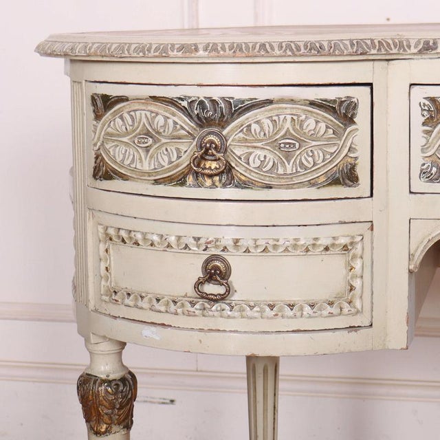 19th C English painted and carved pine kidney shaped desk with inset leather. 1880 Kneehole-40cm W x 60cm H This piece is...