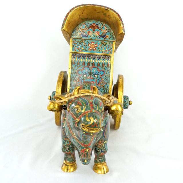 Chinese Chinese Brass Gilt Ox Drawn Cart With Cloisonné and Enamel 20th Century For Sale - Image 3 of 18