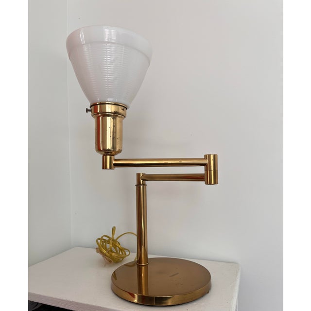 1950s Walter Von Nessen Brushed Brass Swing Arm Bedside/Table Lamp For Sale - Image 9 of 12
