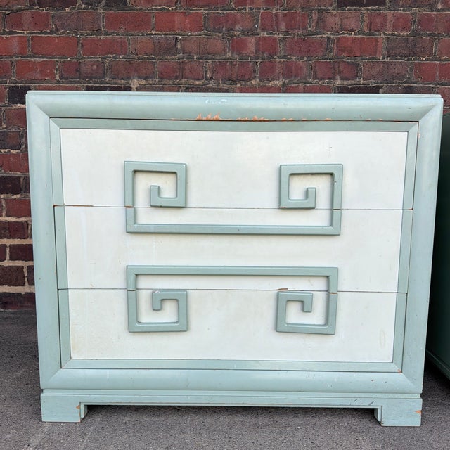 Mid 20th Century Pair of Kittinger Greek Key 3-Drawer Chests / Nightstands For Sale - Image 5 of 12