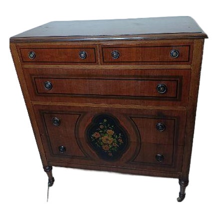Walnut Antique Chest of Drawer 5 Drawer on Wheels Dark Tone For Sale