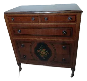 Walnut Antique Chest of Drawer 5 Drawer on Wheels Dark Tone