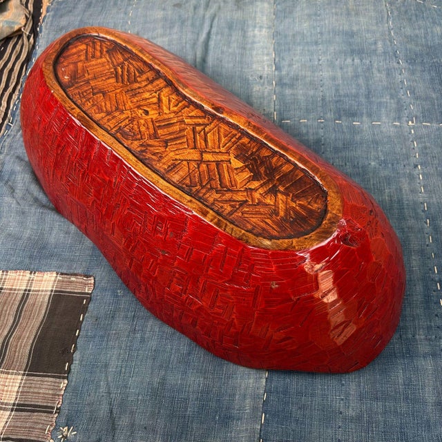 Japanese Hand-Carved Red Lacquered Wooden Bowl, 1950s For Sale - Image 17 of 18
