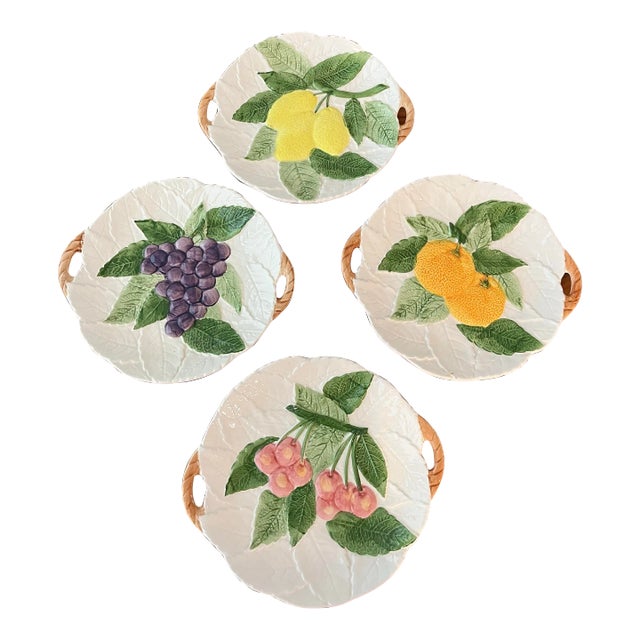 1970s Majolica Fruit Du Jour Plates-Set of 4 For Sale