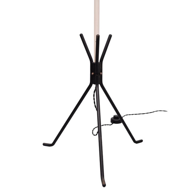 Beautiful all original 1950s floor lamp ,comes with its original Vinyl shade . Tripod feet ,with Brass details . two large...