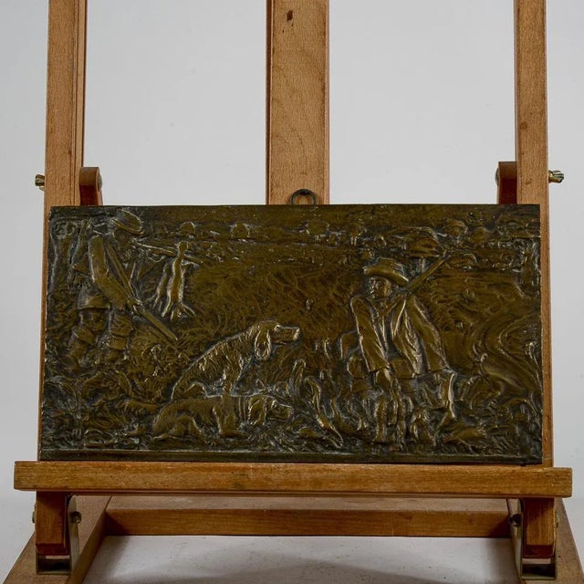 Vintage Metal Hunting Scene Plate For Sale - Image 4 of 6
