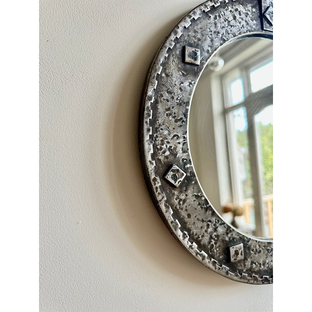 French Brutalist Round Wall Mirror, 1950 For Sale - Image 9 of 11