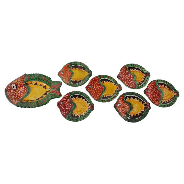 Mid-Century Glazed Ceramic Fish Plates from from De Simone, Italy, 1960s, Set of 7 For Sale - Image 12 of 12