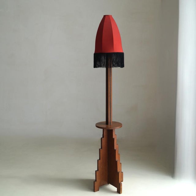 Wood Dutch Amsterdamse School Art Deco Floor Lamp in Oak and Macassar Ebony, 1920s For Sale - Image 7 of 13