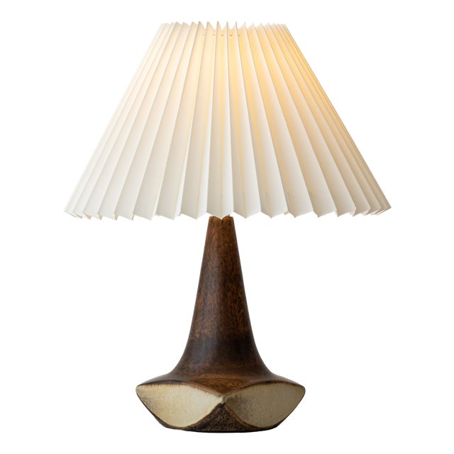 Danish Modern Stoneware Table Lamp with New Pleated Lampshade from Michael Andersen & Søn, 1960s For Sale