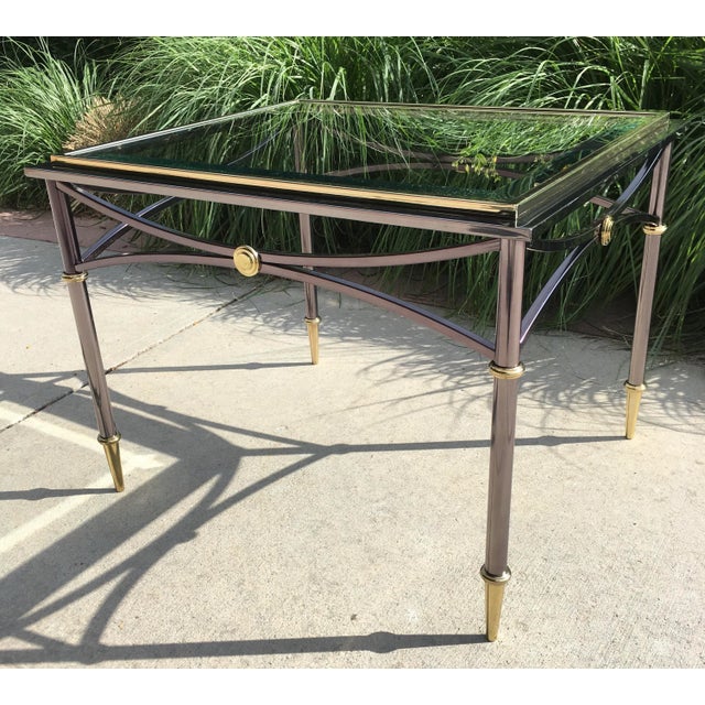 Mid 20th Century Jansen Style Gun Metal End Table With Brass Mounts From Design Institute of America For Sale In Denver - Image 6 of 13