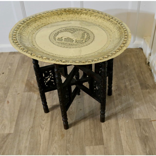 Indian Collapsable Brass Tray Top Tables, Set of 2 For Sale - Image 4 of 6