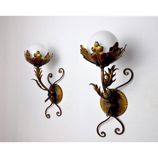 Floral Sconces by Ferro Arte, Spain, 1960s, Set of 2 For Sale - Image 6 of 9