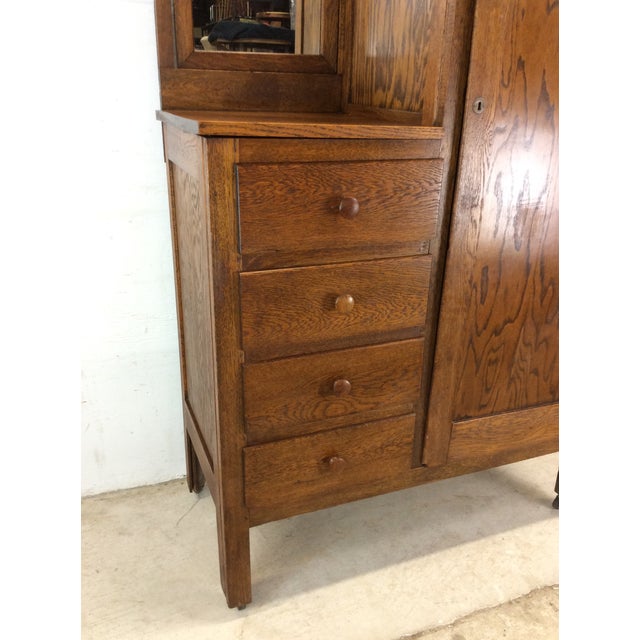 American Antique Oak Side by Side Armoire With Mirror For Sale - Image 3 of 12