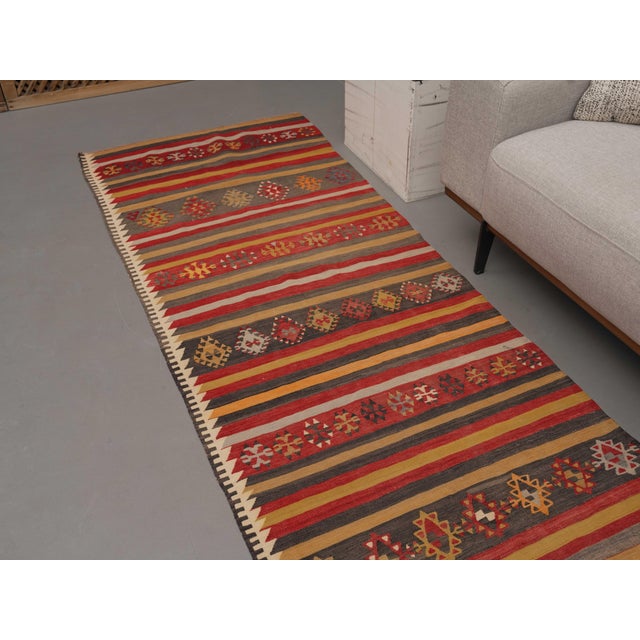 1970s Vintage Handmade Wool Cotton Red Runner Rug For Sale In San Francisco - Image 6 of 11