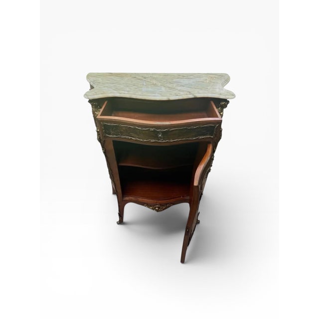 Early 20th Century French Louis XV Style Bombe Cabinet With Shaped Marble Top and Vernis Martin Style Painted Panels For Sale - Image 13 of 14