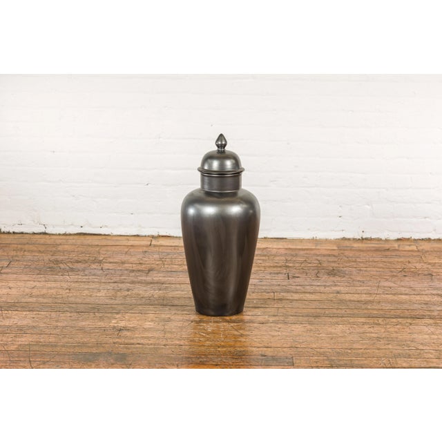 Vintage Charcoal Lidded Altar Vase with Stylized Acorn Finial For Sale - Image 4 of 12