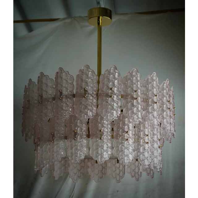 Round Chandelier in Pink Art Glass and Brass, 2000 For Sale - Image 6 of 10