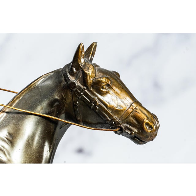 1930s Wonderful Large Antique Cast Metal Horse Jockey Statue Sculpture Racing Sports Equestrian For Sale - Image 5 of 14