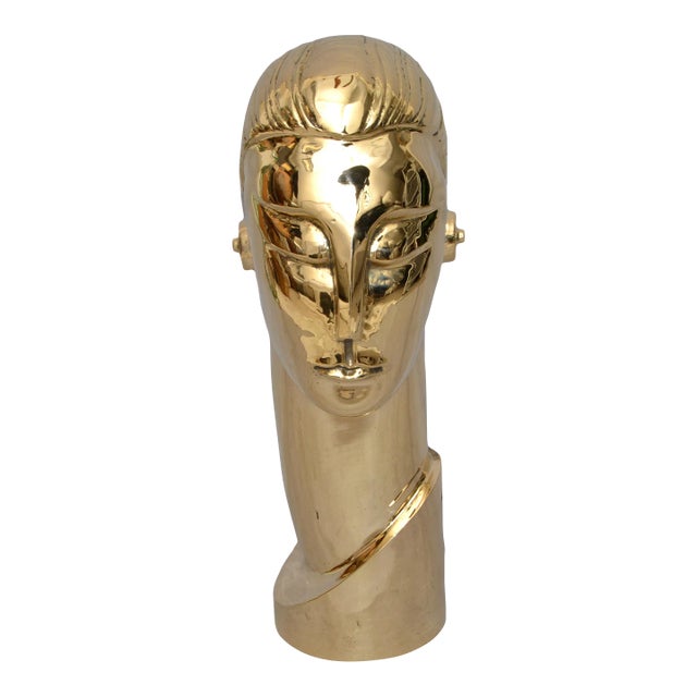 Art Deco Style Hagenauer Manner Bronze Bust, Figurative Sculpture Elongated Neck For Sale