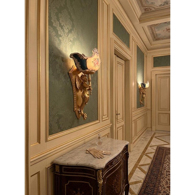 Vintage Wall Lights in Gold-Plated Brass and Cobalt Blue Porcelain, 1990, Set of 8 For Sale - Image 4 of 12