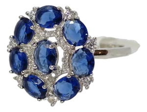 925 Silver Rosette Ring with Sapphire Root and Zircons, Italy, 21st Century