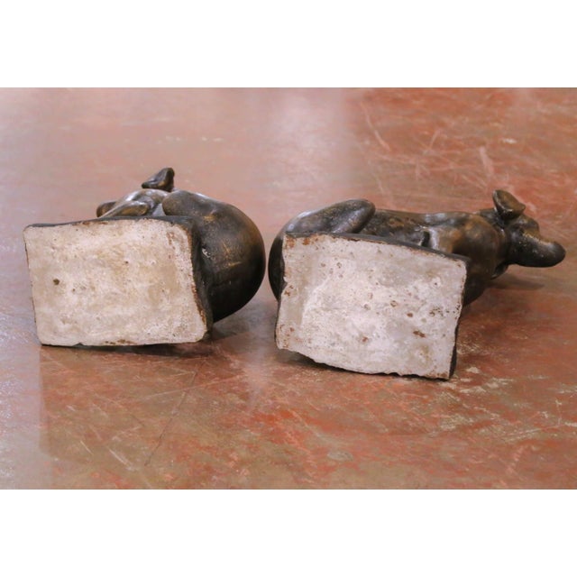 Pair of Mid-Century French Bronzed-Finish Cast Stone Labrador Dog Sculptures For Sale - Image 9 of 9