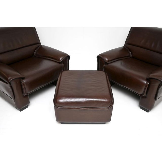 Vintage Leather Armchairs and Ottoman from de Sede, 1960s, Set of 3 For Sale - Image 10 of 11