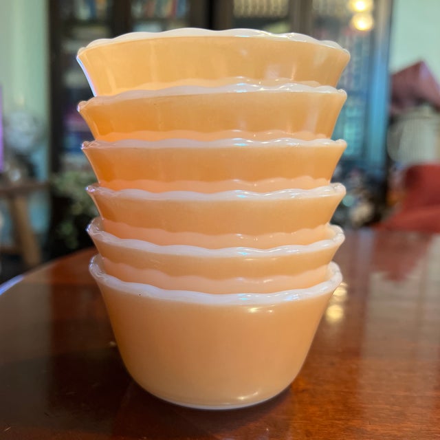 Mid-Century Modern Vintage Fire King Peach Custard Cups, Ramekins, Set of Six Dessert Cups For Sale - Image 3 of 9