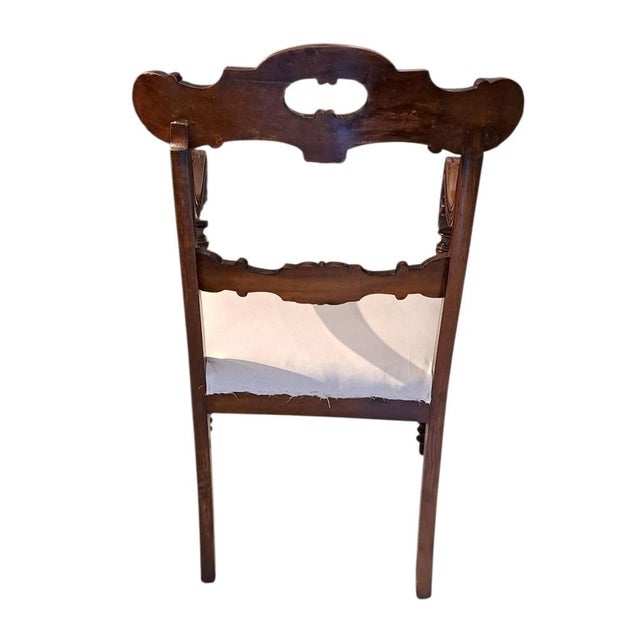 Elegant set of four Genoese walnut armchairs, Charles X style, 19th century : This magnificent quartet of antique Genoese...