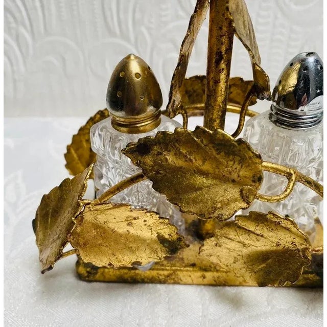 Italian Vintage Italian Gold Leaf Tole Crystal Shakers For Sale - Image 3 of 6