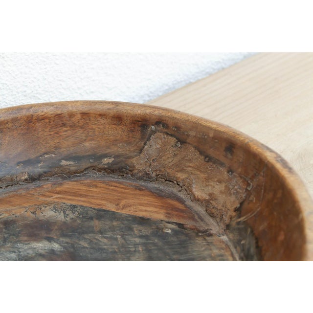 16" Dm Antique Rustic Farmhouse Wood Bowl For Sale - Image 4 of 7