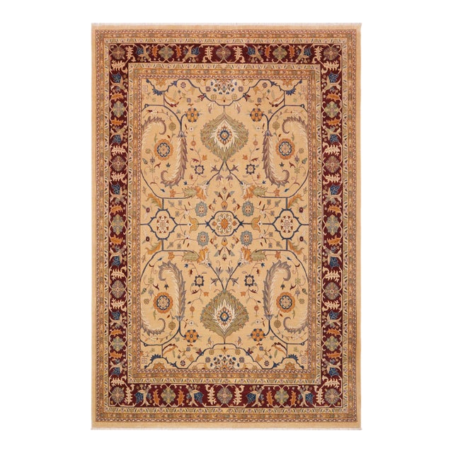 Shabby Chic Beige/Wine Red Wool Rug - 9'1'' X 11'5'' For Sale
