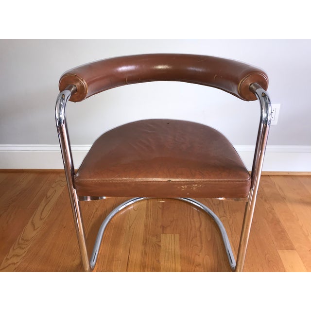 1960s MidCentury Modern Brown Vinyl Steel Tube Dining Chairs Set of